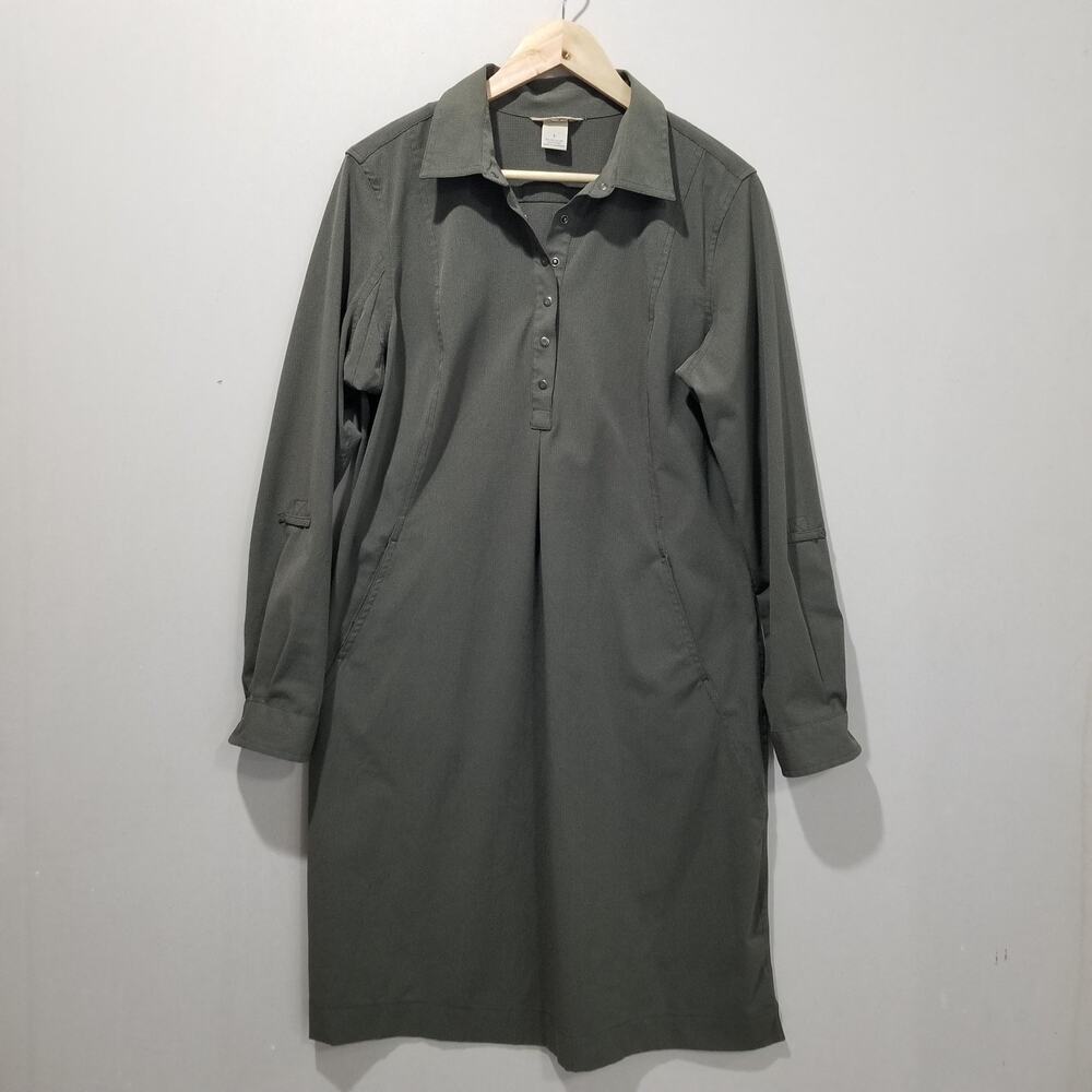 Duluth Trading Dress Womens Large Green Breezeshooter Shirt Dress Ripstop - Picture 7 of 7